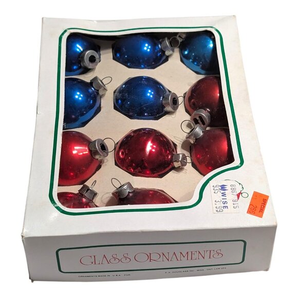 Vintage Santa Land Shiny Brite Glass Round Ornaments 12pk 1.5" Red/Blue - Picture 1 of 6